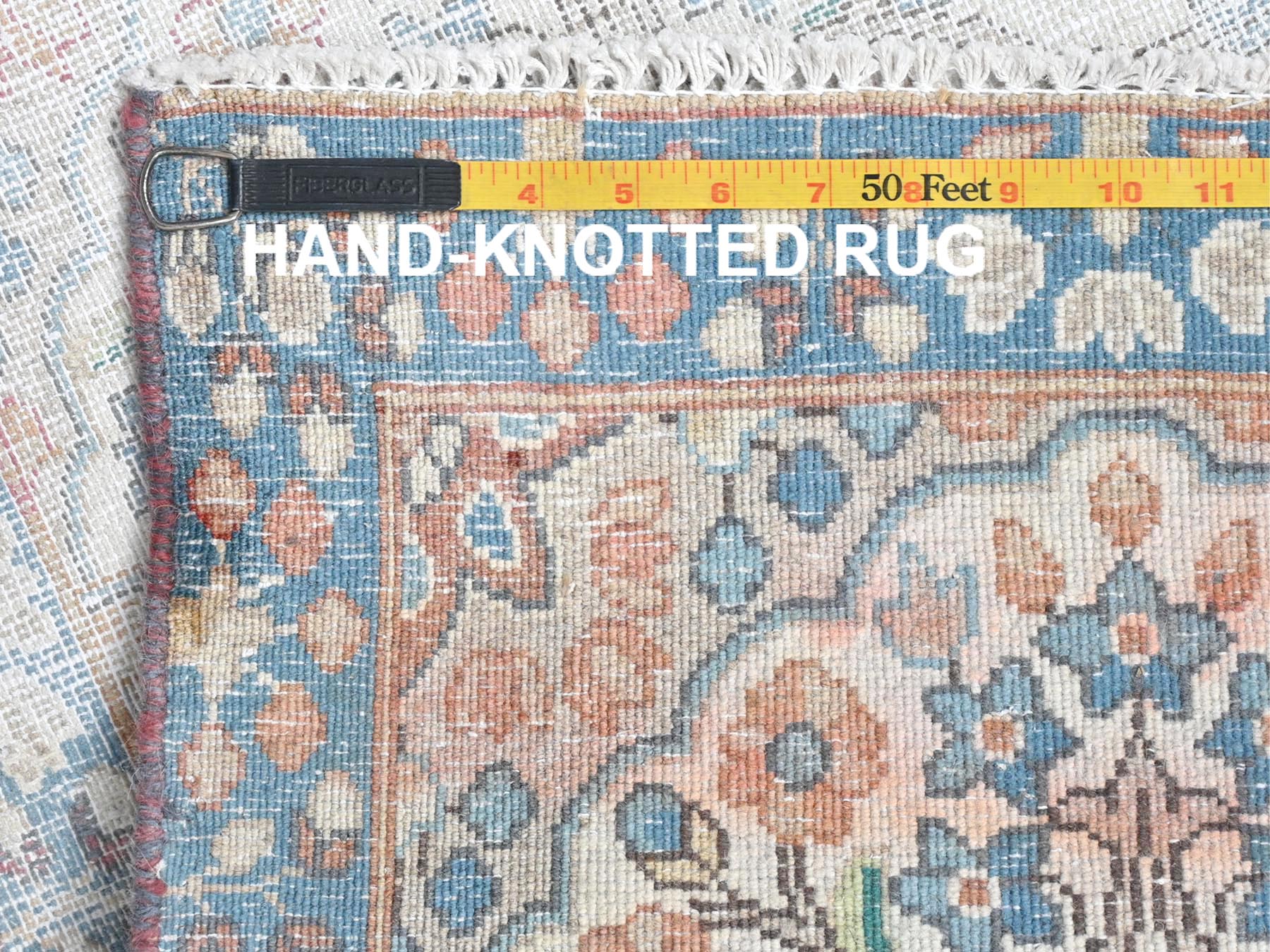 Kerman Vintage hand-knotted worn wool rug in Ivory & Blue, 1'9" x 2'9" — SKU O081969 (view 7)