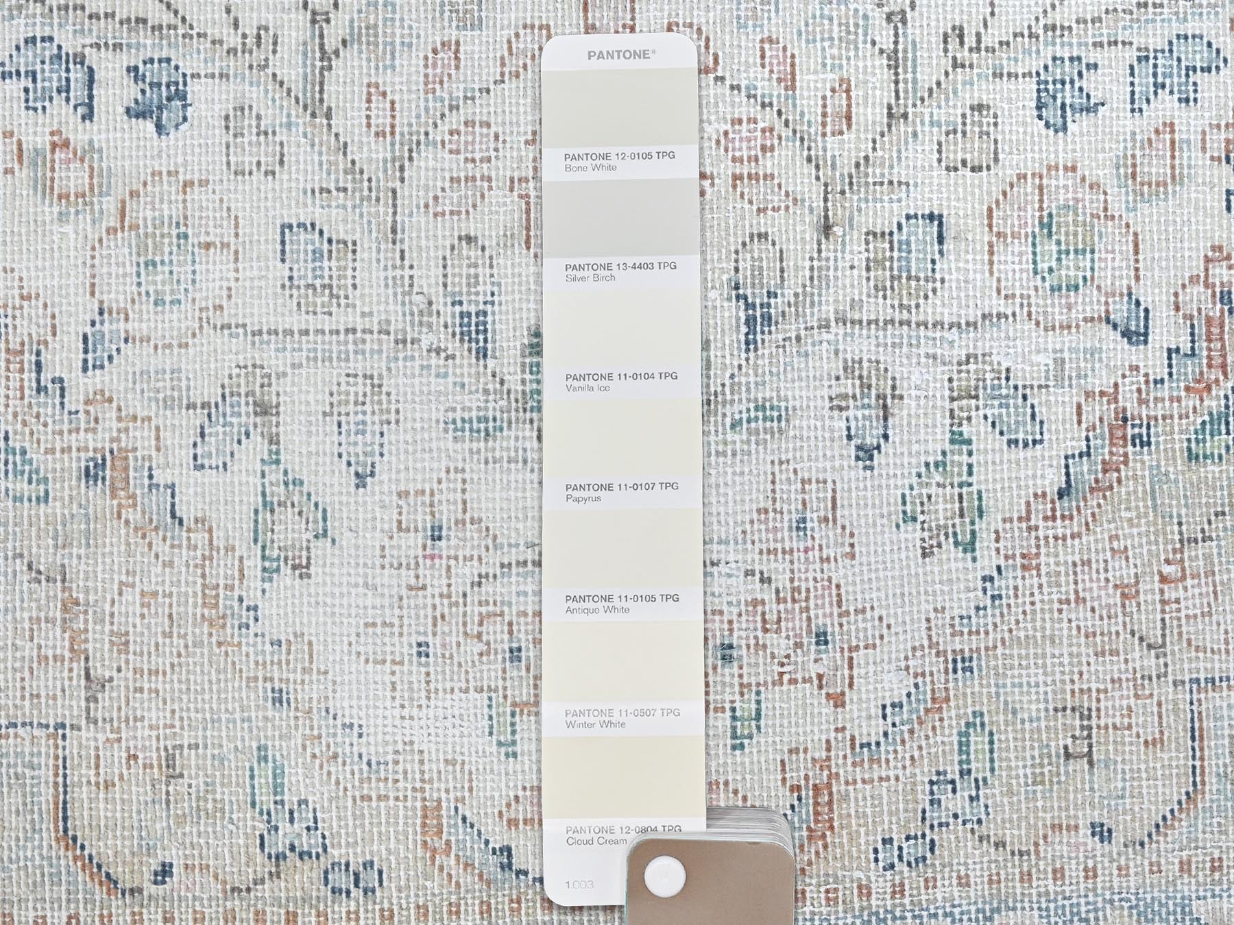 Kerman Vintage hand-knotted worn wool rug in Ivory & Blue, 1'10" x 2'10" — SKU O081970 (view 4)