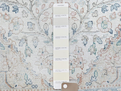 Kerman Vintage hand-knotted worn wool rug in Ivory & Blue, 1'10" x 2'10" — SKU O081970 (view 4)