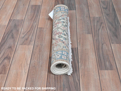 Kerman Vintage hand-knotted worn wool rug in Ivory & Blue, 1'10" x 2'10" — SKU O081970 (view 5)