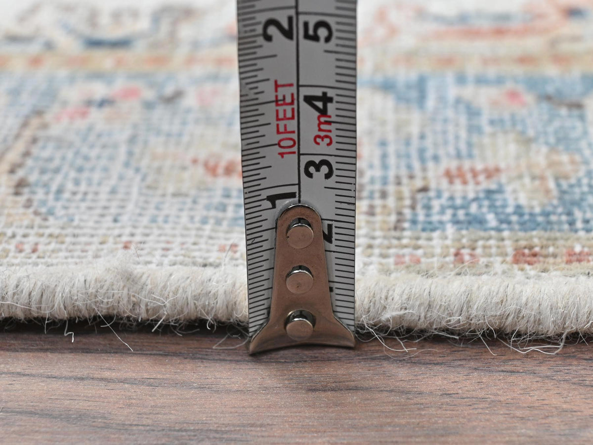 Kerman Vintage hand-knotted worn wool rug in Ivory & Blue, 1'10" x 2'10" — SKU O081970 (view 6)
