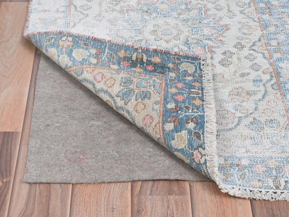 Kerman Vintage hand-knotted worn wool rug in Ivory & Blue, 2' x 2'9" — SKU O081973 (view 3)