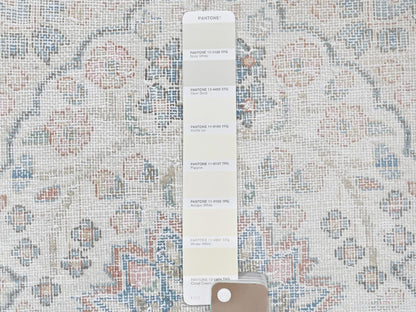 Kerman Vintage hand-knotted worn wool rug in Ivory & Blue, 2' x 2'9" — SKU O081973 (view 4)