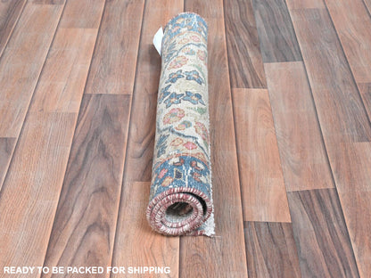 Kerman Vintage hand-knotted worn wool rug in Ivory & Blue, 2' x 2'9" — SKU O081973 (view 5)