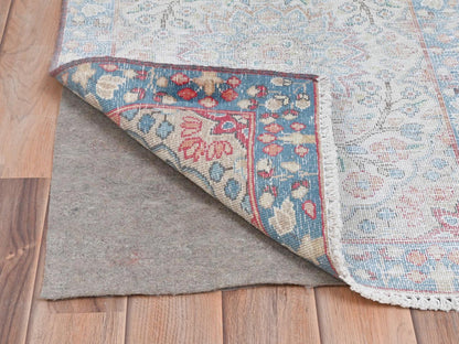 Kerman Vintage hand-knotted worn wool rug in Ivory & Blue, 2' x 2'9" — SKU O081974 (view 3)