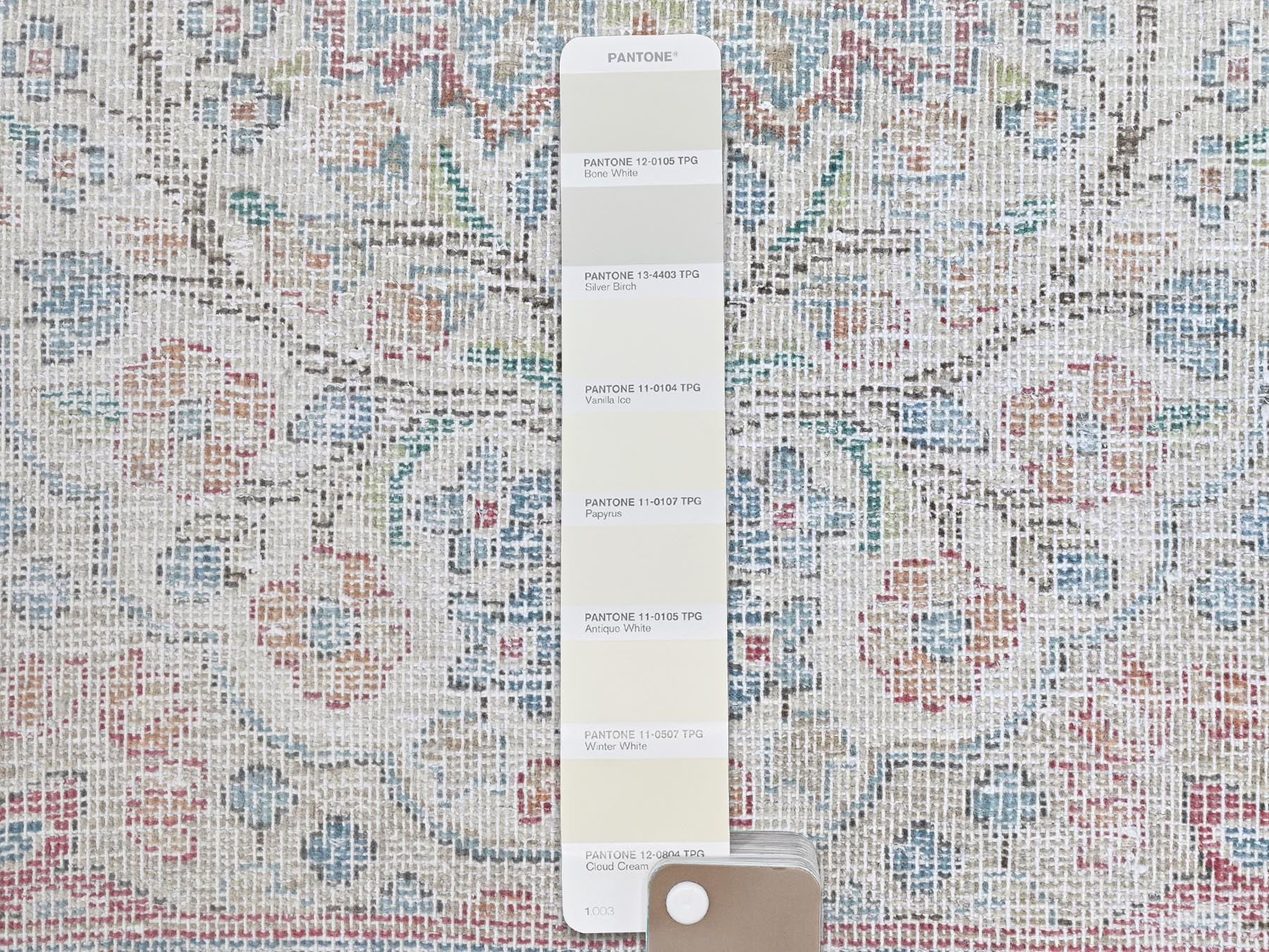 Kerman Vintage hand-knotted worn wool rug in Ivory & Blue, 2' x 2'9" — SKU O081974 (view 4)