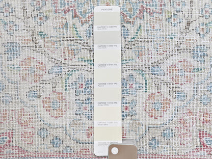 Kerman Vintage hand-knotted worn wool rug in Ivory & Blue, 2' x 2'9" — SKU O081974 (view 4)