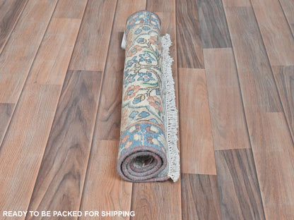 Kerman Vintage hand-knotted worn wool rug in Ivory & Blue, 2' x 2'9" — SKU O081974 (view 5)