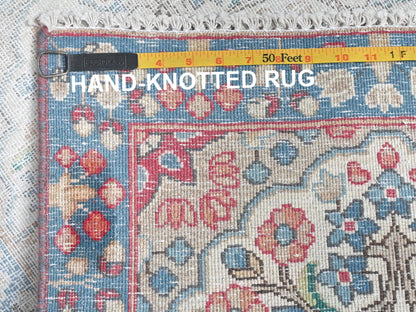 Kerman Vintage hand-knotted worn wool rug in Ivory & Blue, 2' x 2'9" — SKU O081974 (view 7)