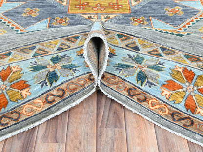 Grey 8'3" x 9'7" Tribal & Geometric Hand knotted Wool Rug - Sku: O082029