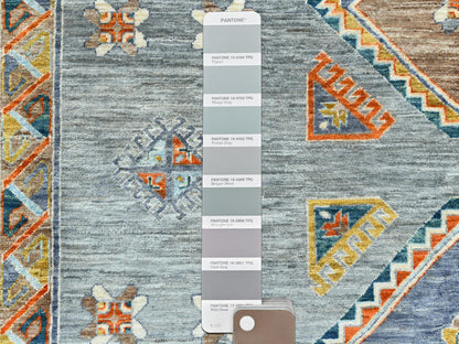 Tribal & Geometric hand-knotted wool rug in Gray & Light Blue, 8'3" x 9'7" — SKU O082029 (view 7)