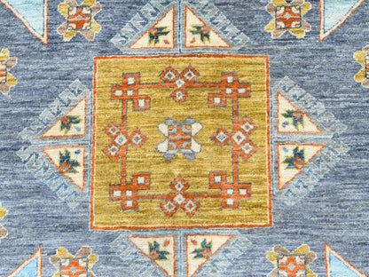 Tribal & Geometric hand-knotted wool rug in Gray & Light Blue, 8'3" x 9'7" — SKU O082029 (view 8)