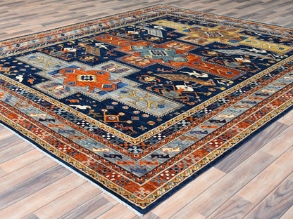 Blue 8'4" x 9'7" Tribal & Geometric Hand knotted Wool Rug - Sku: O082030