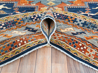 Blue 8'4" x 9'7" Tribal & Geometric Hand knotted Wool Rug - Sku: O082030