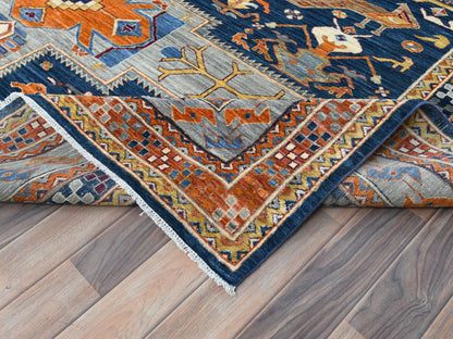 Blue 8'4" x 9'7" Tribal & Geometric Hand knotted Wool Rug - Sku: O082030