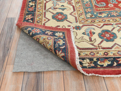 Peshawar Heriz hand-knotted wool rug in Red & Ivory, 9' x 12' — SKU O082151 (view 4)