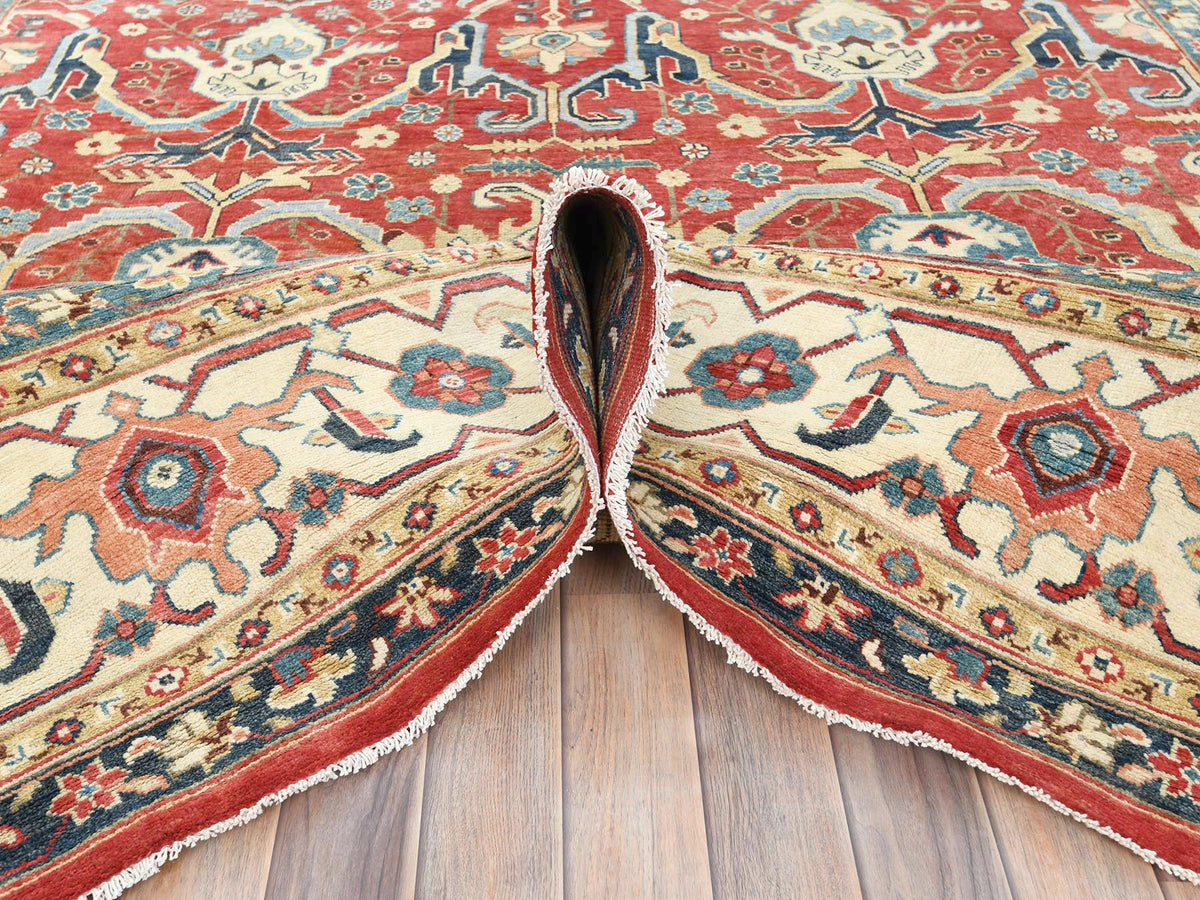 Peshawar Heriz hand-knotted wool rug in Red & Ivory, 9' x 12' — SKU O082151 (view 5)