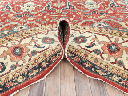 Peshawar Heriz hand-knotted wool rug in Red & Ivory, 9' x 12' — SKU O082151 (view 5)