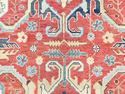 Peshawar Heriz hand-knotted wool rug in Red & Ivory, 9' x 12' — SKU O082151 (view 8)
