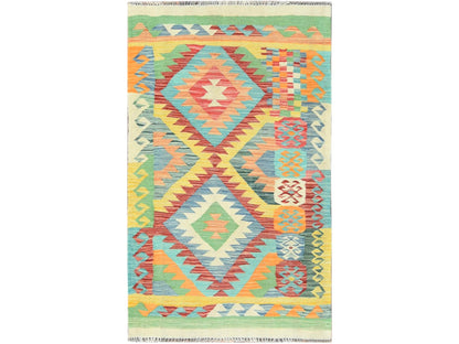 Kilim Flat-Weave hand-knotted wool rug in Multicolored & Colorful, 2'10" x 4'8" — SKU O082204