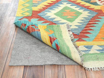 Kilim Flat-Weave hand-knotted wool rug in Multicolored & Colorful, 2'10" x 4'8" — SKU O082204 (view 3)