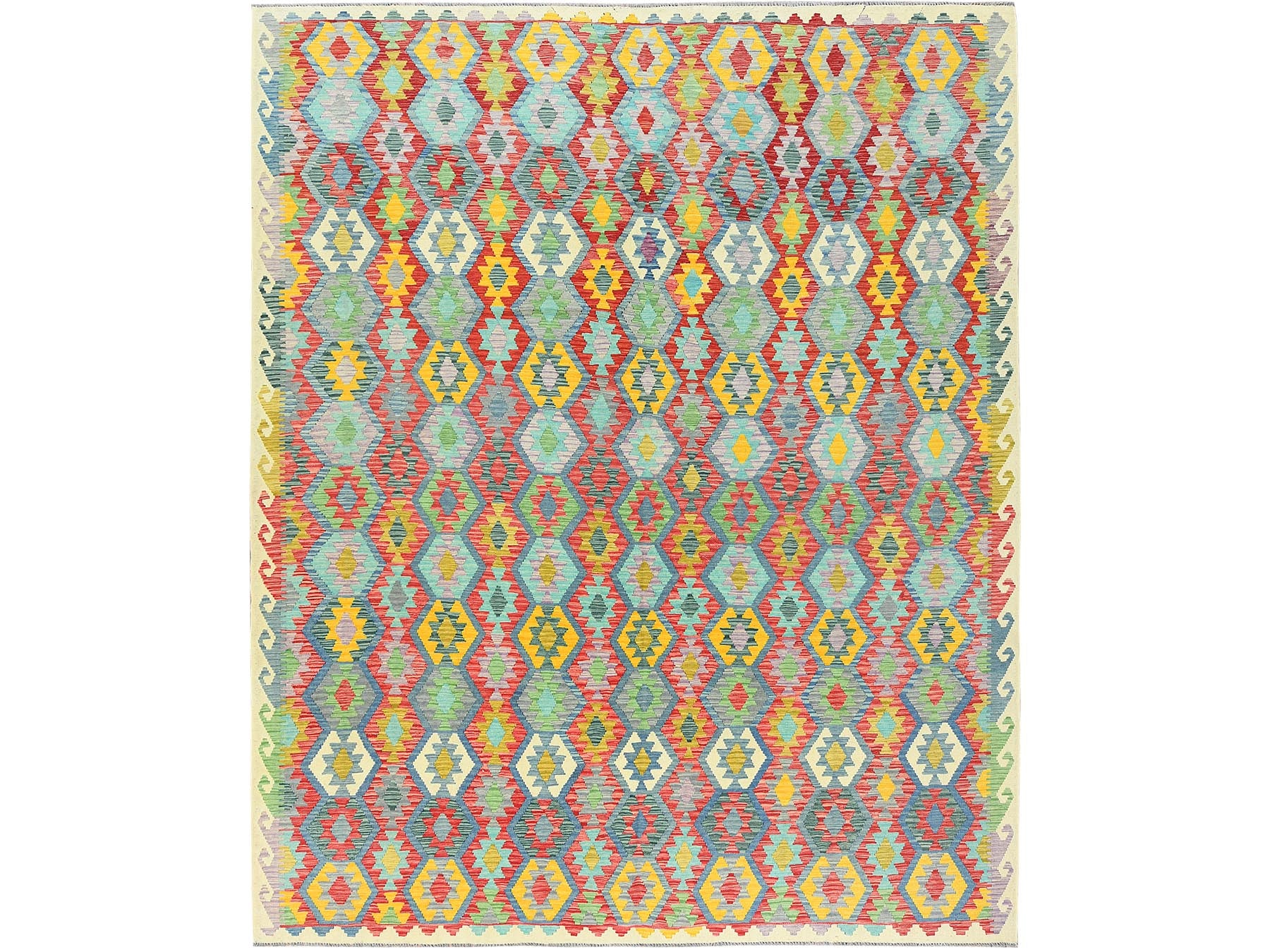 Kilim Flat-Weave hand-knotted wool rug in Multicolored & Colorful, 10'1" x 13'1" — SKU O082247