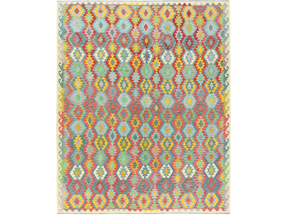 Kilim Flat-Weave hand-knotted wool rug in Multicolored & Colorful, 10'1" x 13'1" — SKU O082247