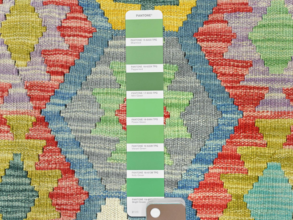 Kilim Flat-Weave hand-knotted wool rug in Multicolored & Colorful, 10'1" x 13'1" — SKU O082247 (view 3)