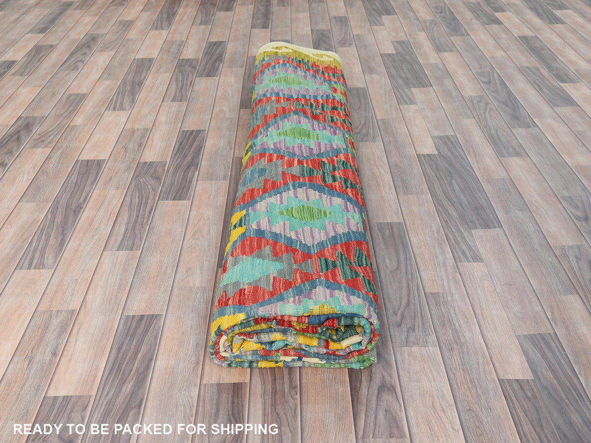 Kilim Flat-Weave hand-knotted wool rug in Multicolored & Colorful, 10'1" x 13'1" — SKU O082247 (view 4)