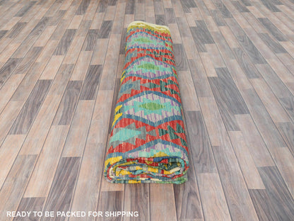 Kilim Flat-Weave hand-knotted wool rug in Multicolored & Colorful, 10'1" x 13'1" — SKU O082247 (view 4)