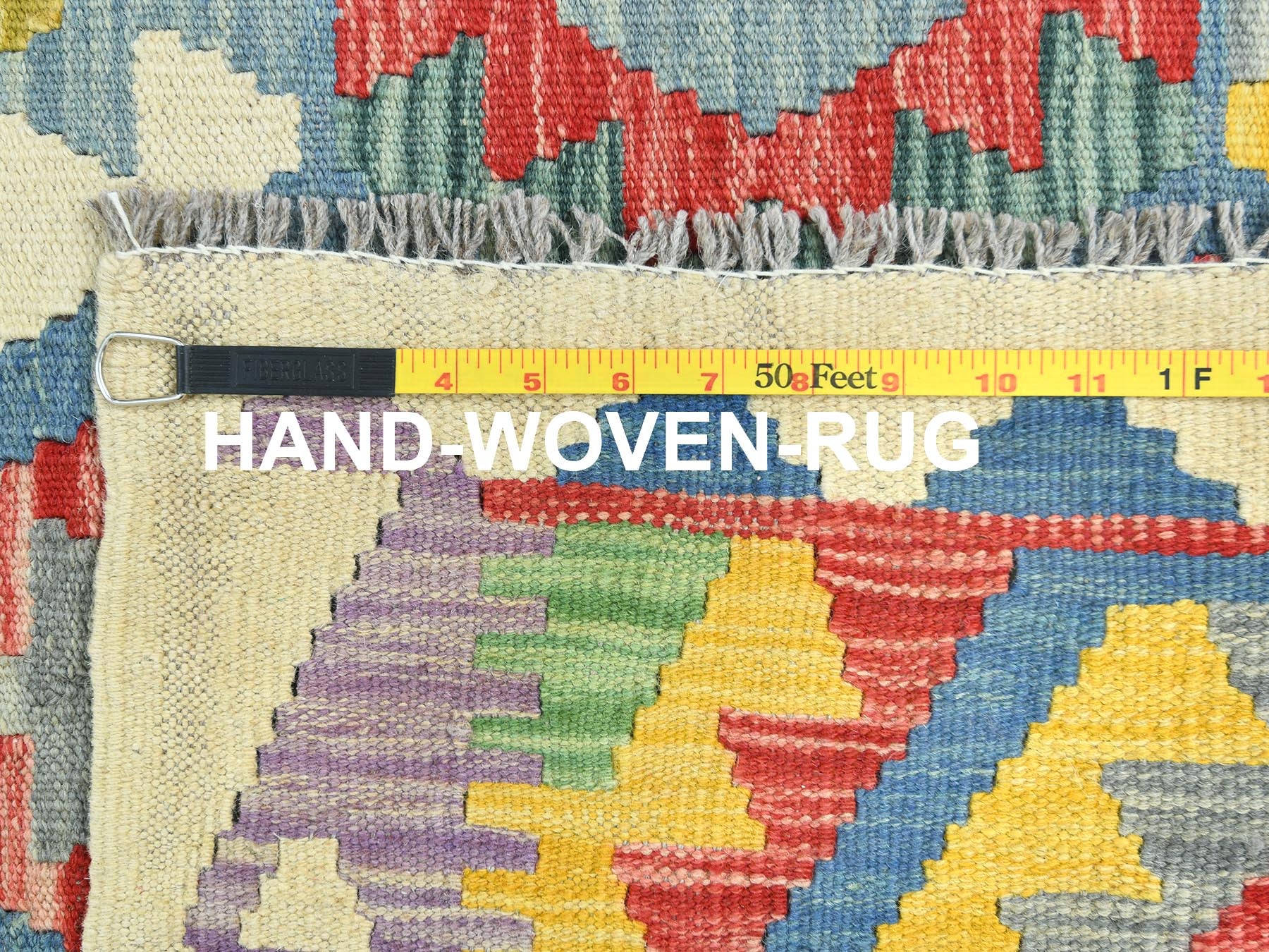 Kilim Flat-Weave hand-knotted wool rug in Multicolored & Colorful, 10'1" x 13'1" — SKU O082247 (view 5)