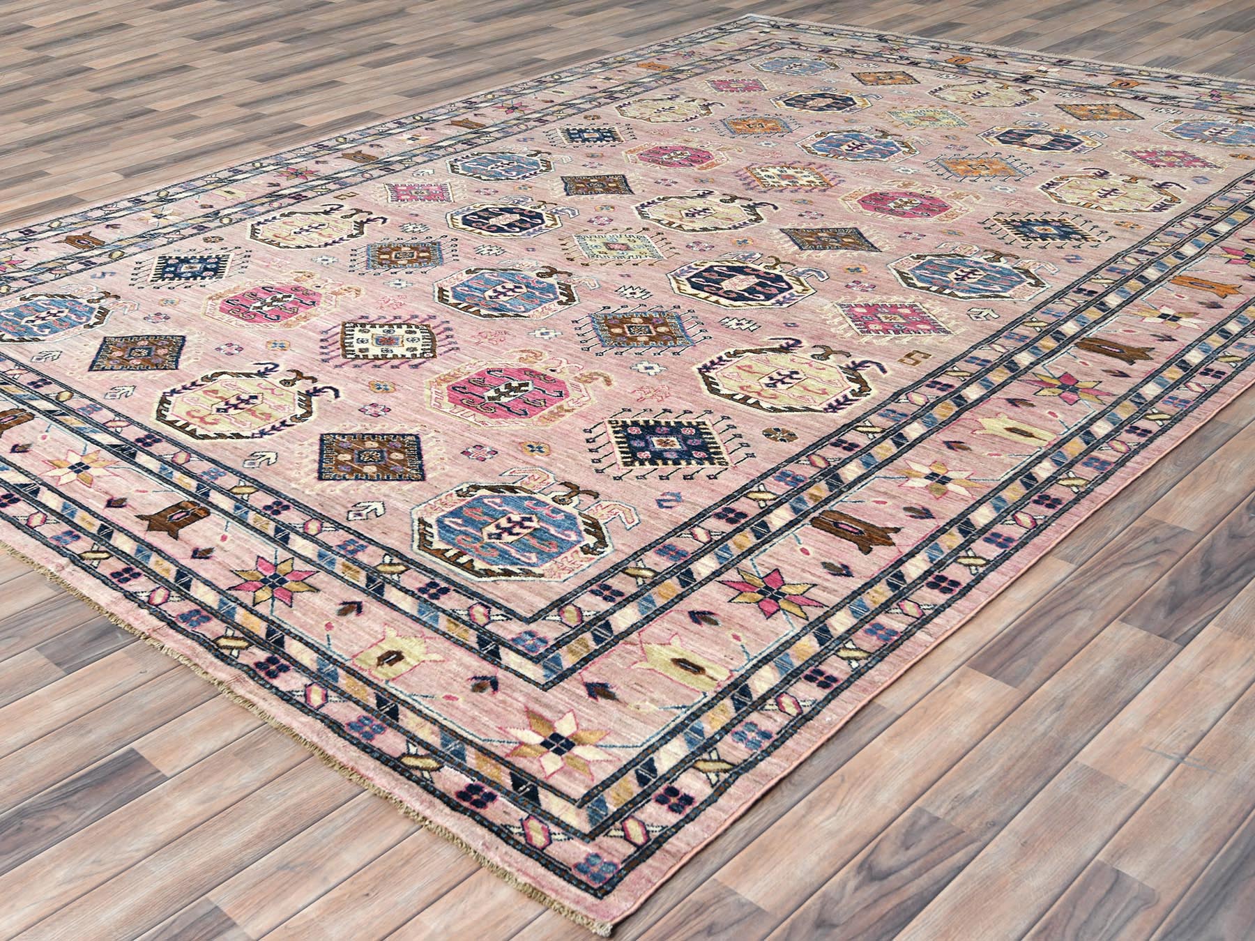 Kazak Kazak hand-knotted wool rug in Pink, 8'10" x 12' — SKU O082289 (view 3)