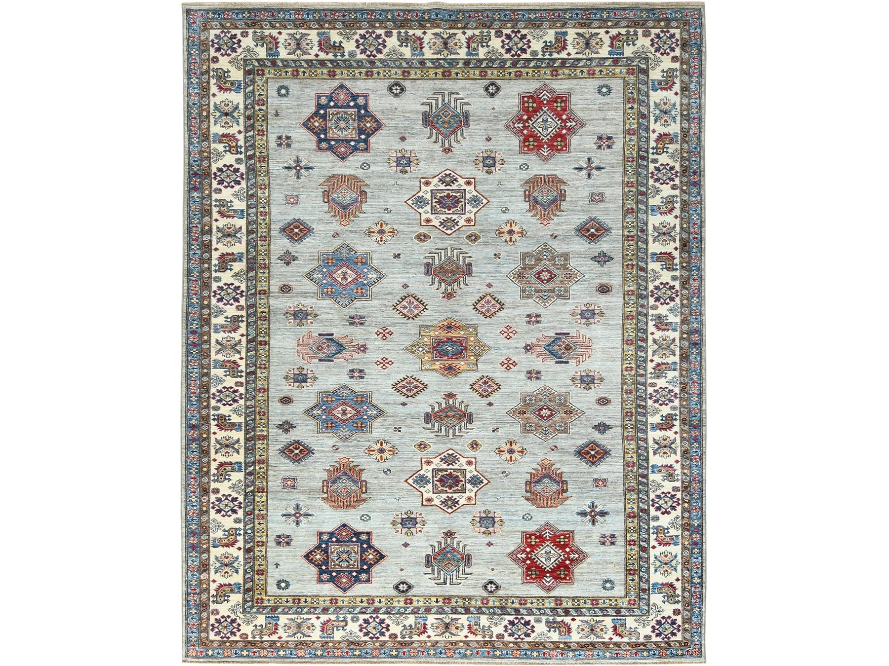 Kazak Kazak hand-knotted wool rug in Blue & Ivory, 7'10" x 9'10" — SKU O082305