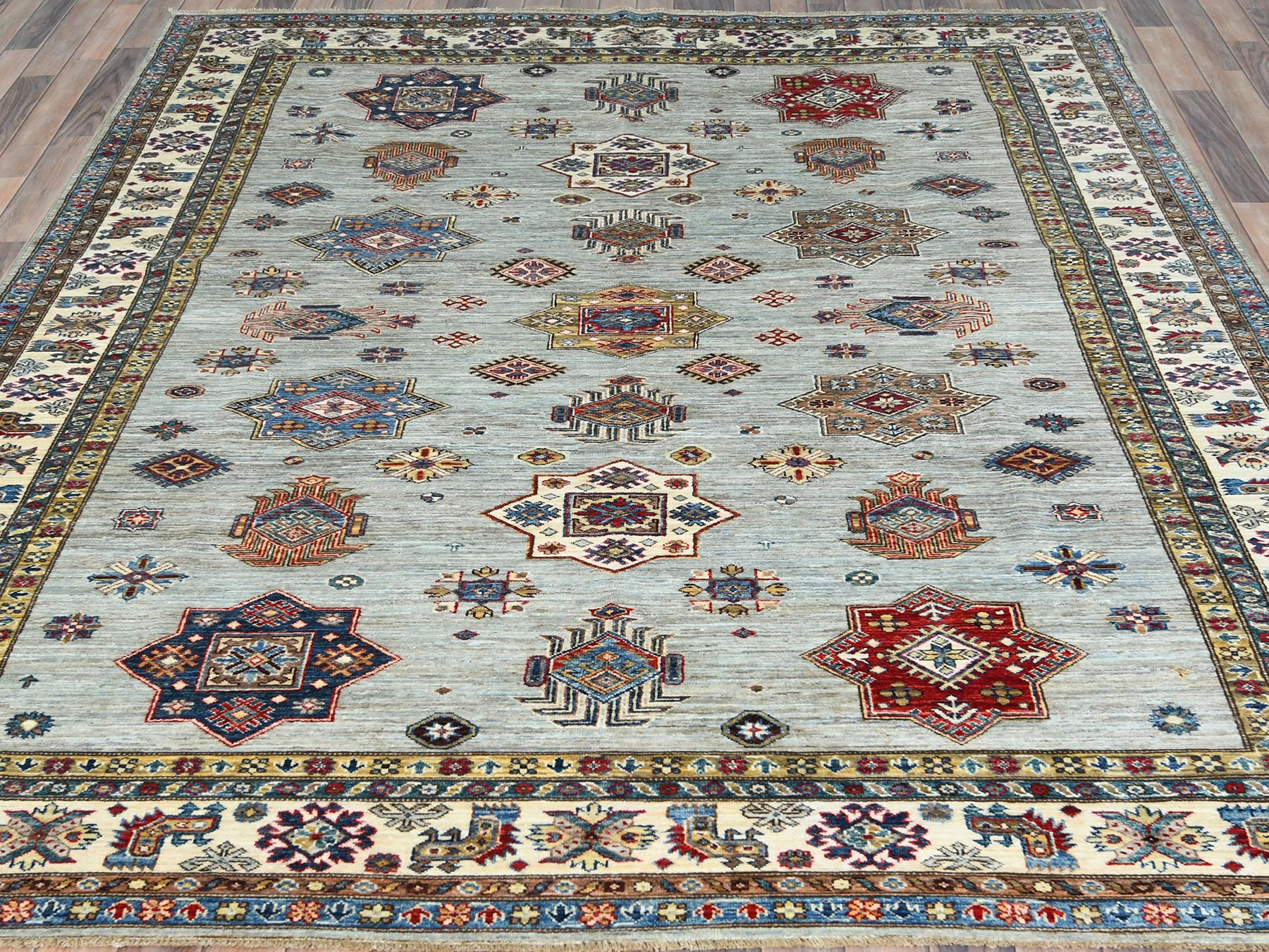 Kazak Kazak hand-knotted wool rug in Blue & Ivory, 7'10" x 9'10" — SKU O082305 (view 2)