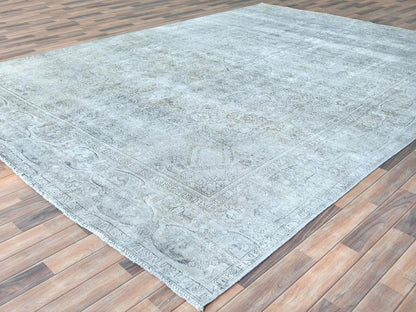 Grey 9'4" x 12'3" Vintage Hand knotted Wool Rug - Sku: O082340