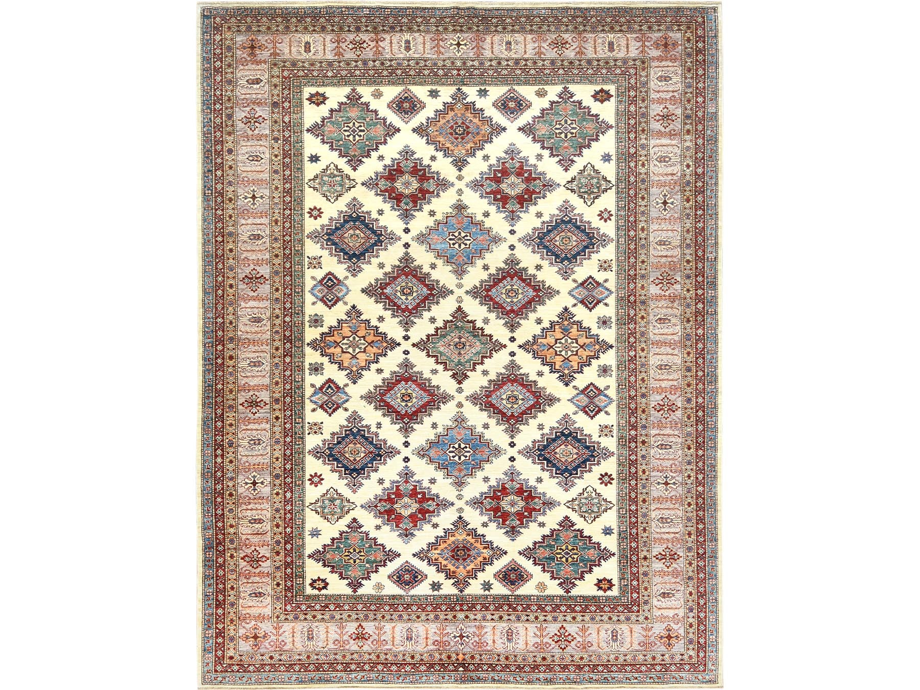 Kazak Kazak hand-knotted wool rug in Ivory & Beige, 9'3" x 12' — SKU O082380
