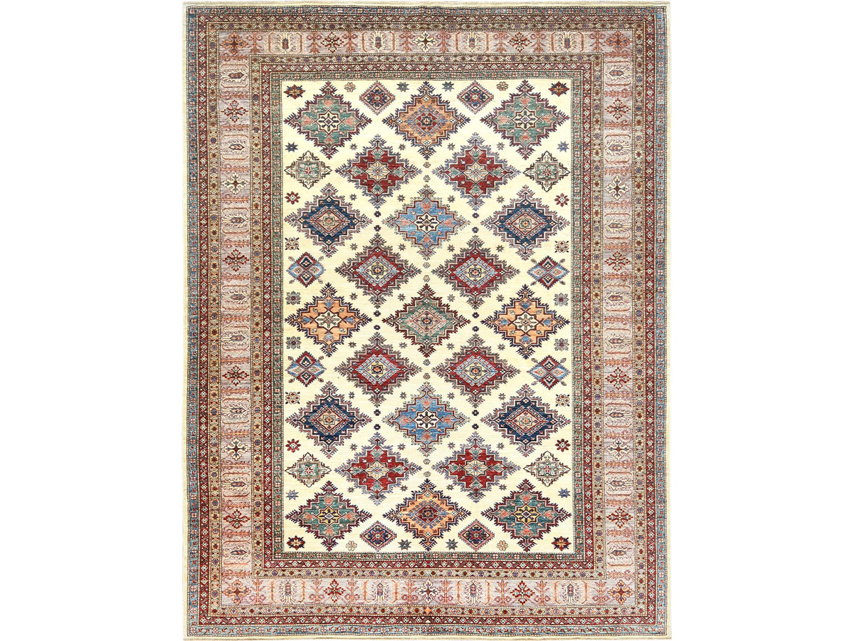 Kazak Kazak hand-knotted wool rug in Ivory & Beige, 9'3" x 12' — SKU O082380