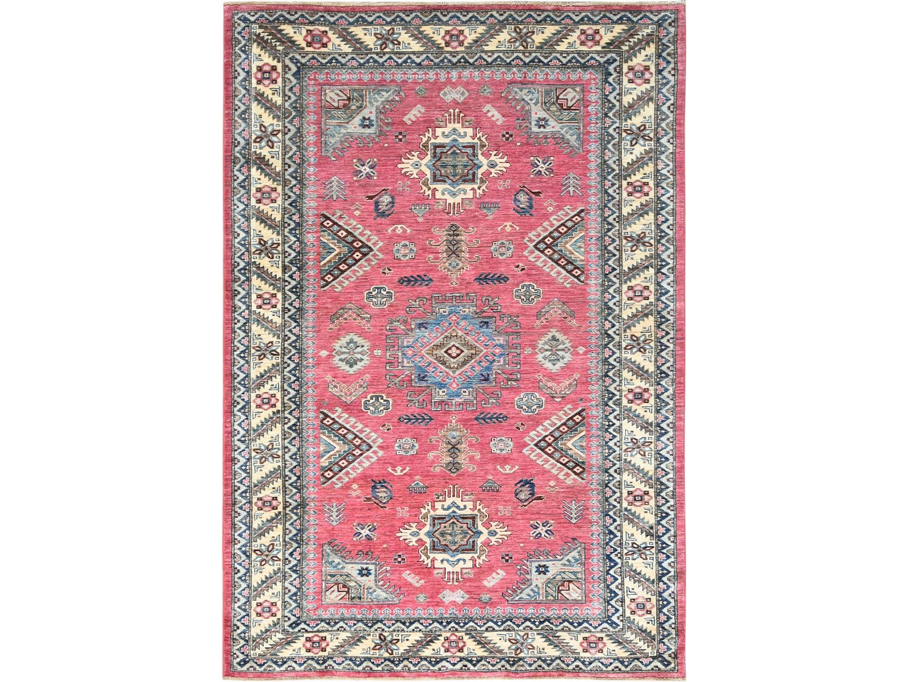 Kazak Kazak hand-knotted wool rug in Pink & Ivory, 6' x 8'9" — SKU O082390