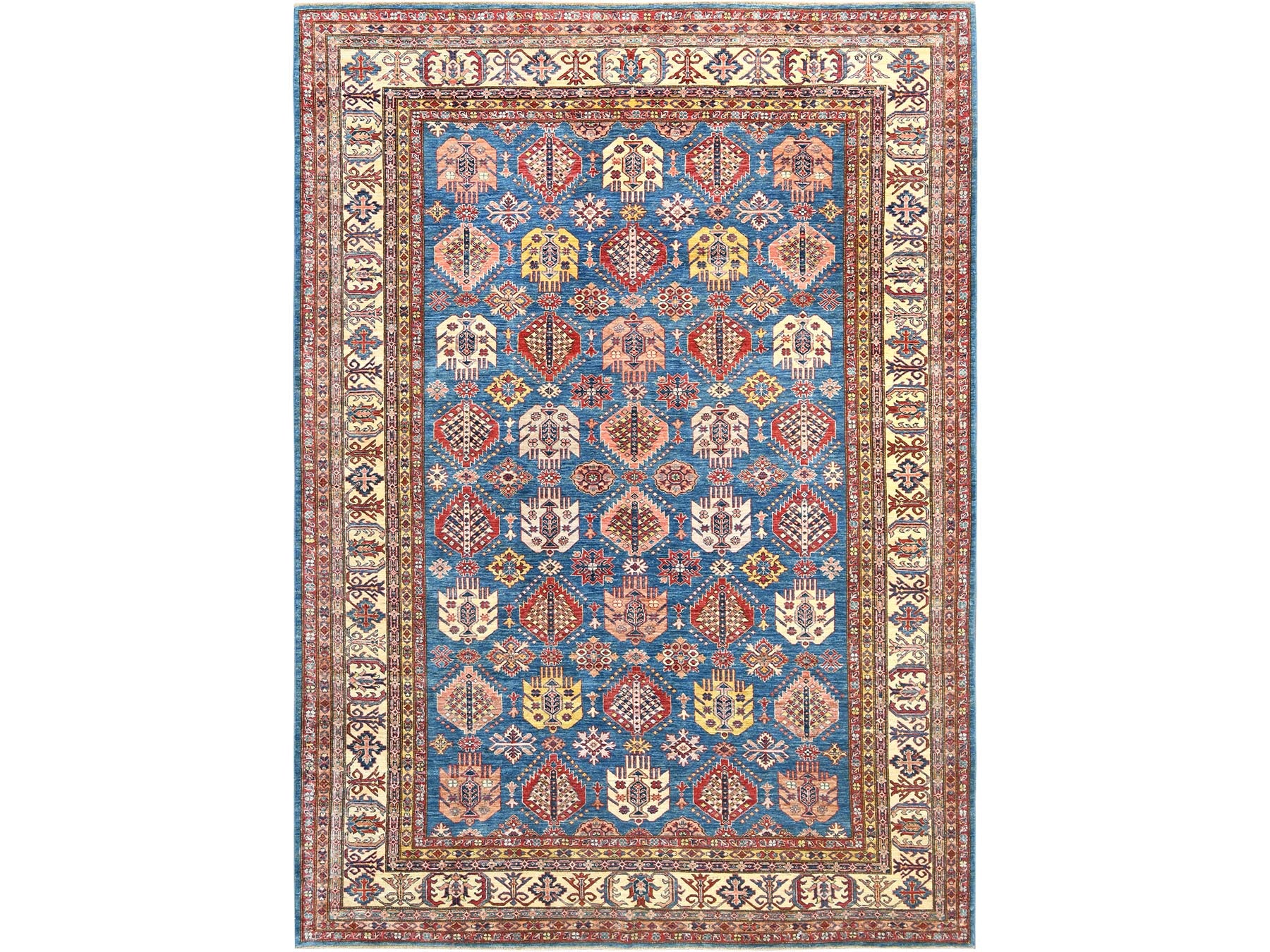 Kazak Kazak hand-knotted wool rug in Blue & Ivory, 9' x 12'7" — SKU O082447