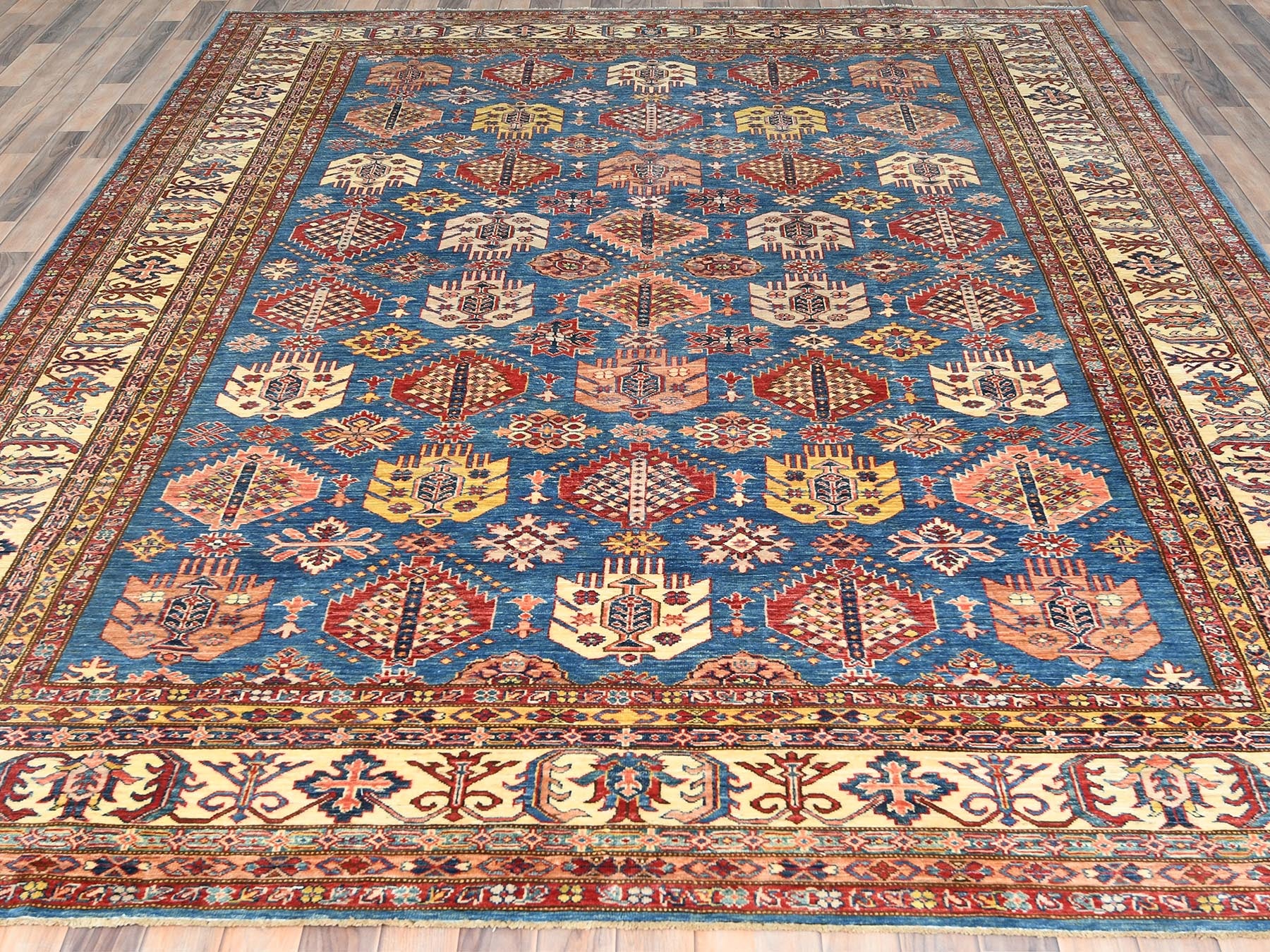 Kazak Kazak hand-knotted wool rug in Blue & Ivory, 9' x 12'7" — SKU O082447 (view 2)