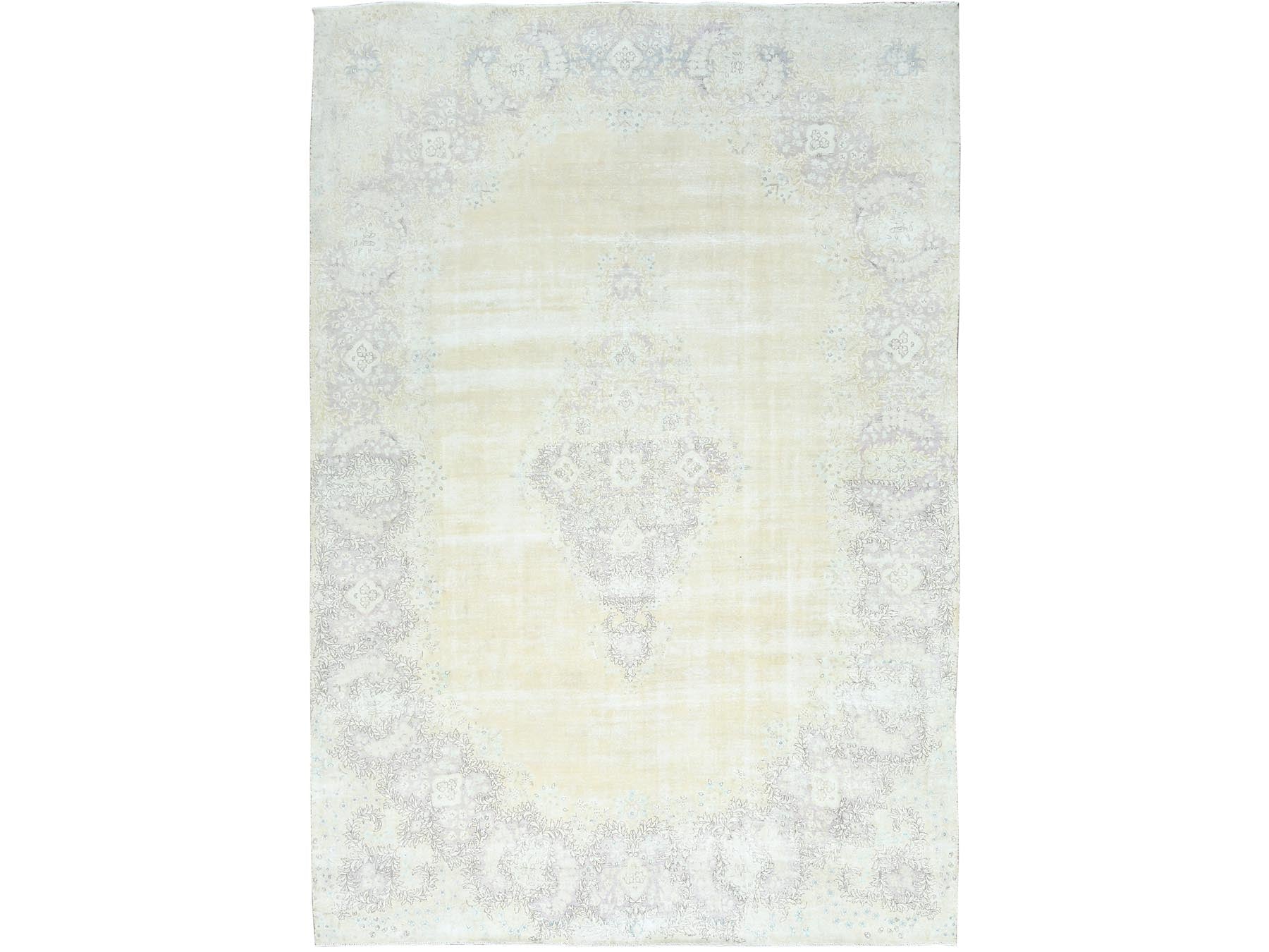 Kerman Vintage hand-knotted worn wool rug in Ivory & Chocolate Brown, 11'5" x 16' — SKU O082547