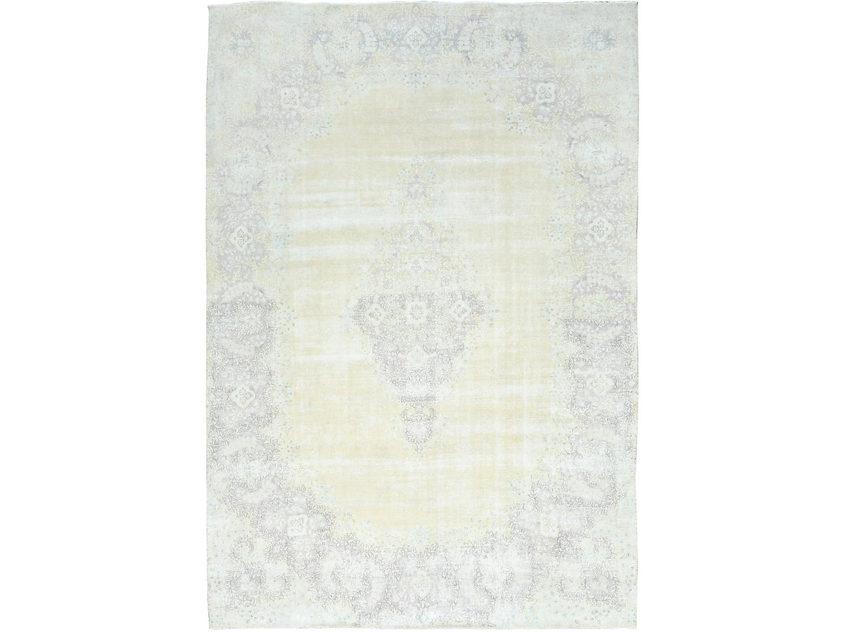 Kerman Vintage hand-knotted worn wool rug in Ivory & Chocolate Brown, 11'5" x 16' — SKU O082547