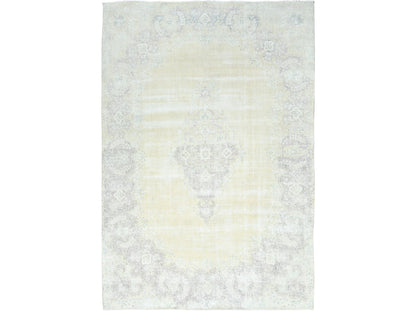 Kerman Vintage hand-knotted worn wool rug in Ivory & Chocolate Brown, 11'5" x 16' — SKU O082547