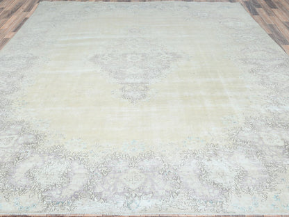 Kerman Vintage hand-knotted worn wool rug in Ivory & Chocolate Brown, 11'5" x 16' — SKU O082547 (view 2)