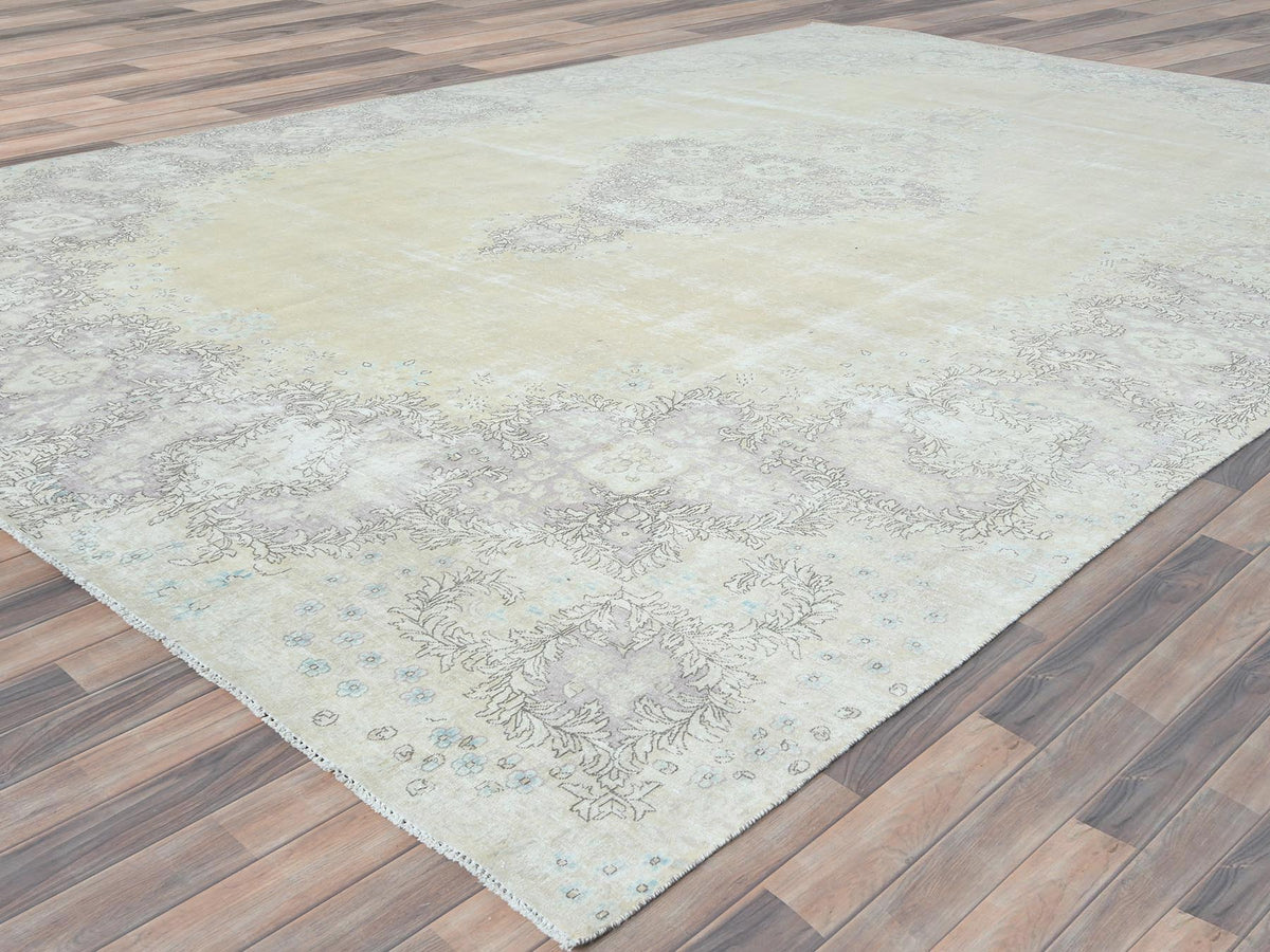 Kerman Vintage hand-knotted worn wool rug in Ivory & Chocolate Brown, 11'5" x 16' — SKU O082547 (view 3)
