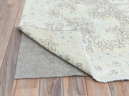 Kerman Vintage hand-knotted worn wool rug in Ivory & Chocolate Brown, 11'5" x 16' — SKU O082547 (view 4)
