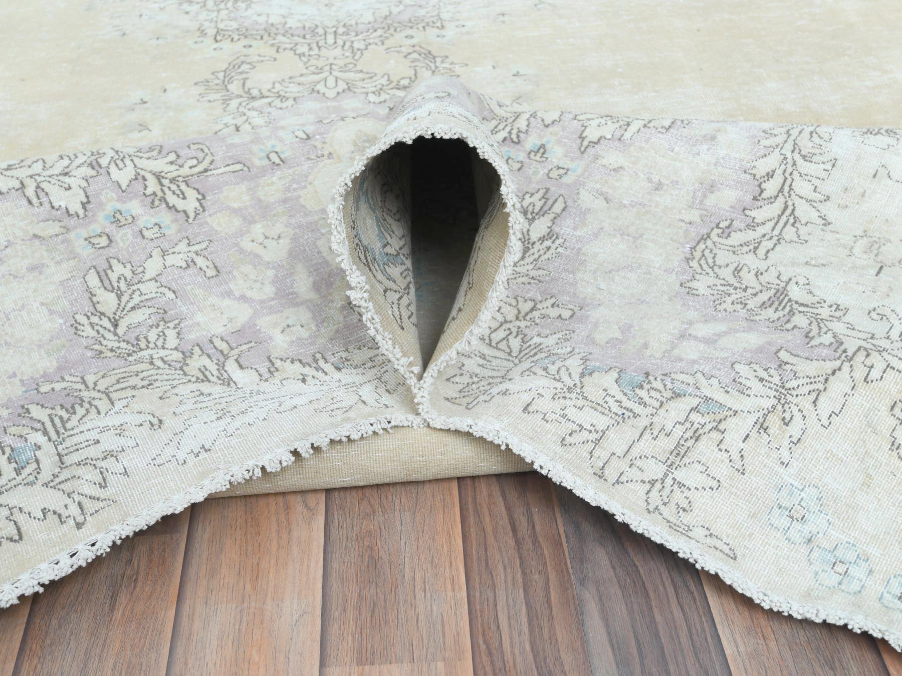 Kerman Vintage hand-knotted worn wool rug in Ivory & Chocolate Brown, 11'5" x 16' — SKU O082547 (view 5)