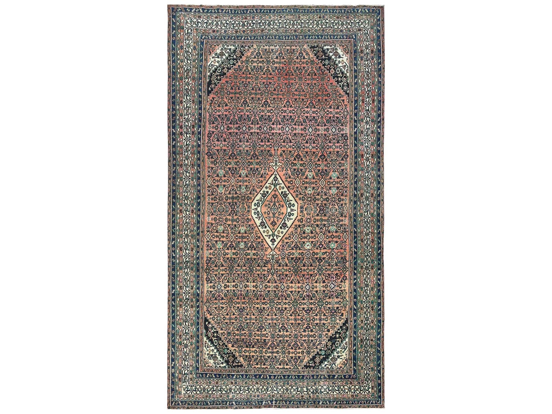 Vintage hand-knotted wool runner in Orange & Ivory, 11'2" x 21'2" — SKU O082548