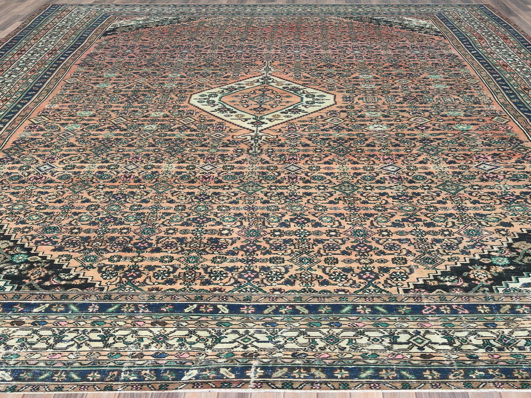 Vintage hand-knotted wool runner in Orange & Ivory, 11'2" x 21'2" — SKU O082548 (view 3)