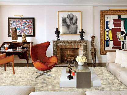 Beige 9'0" x 9'0" Modern and Contemporary Hand knotted Wool Rug - Sku: O082566